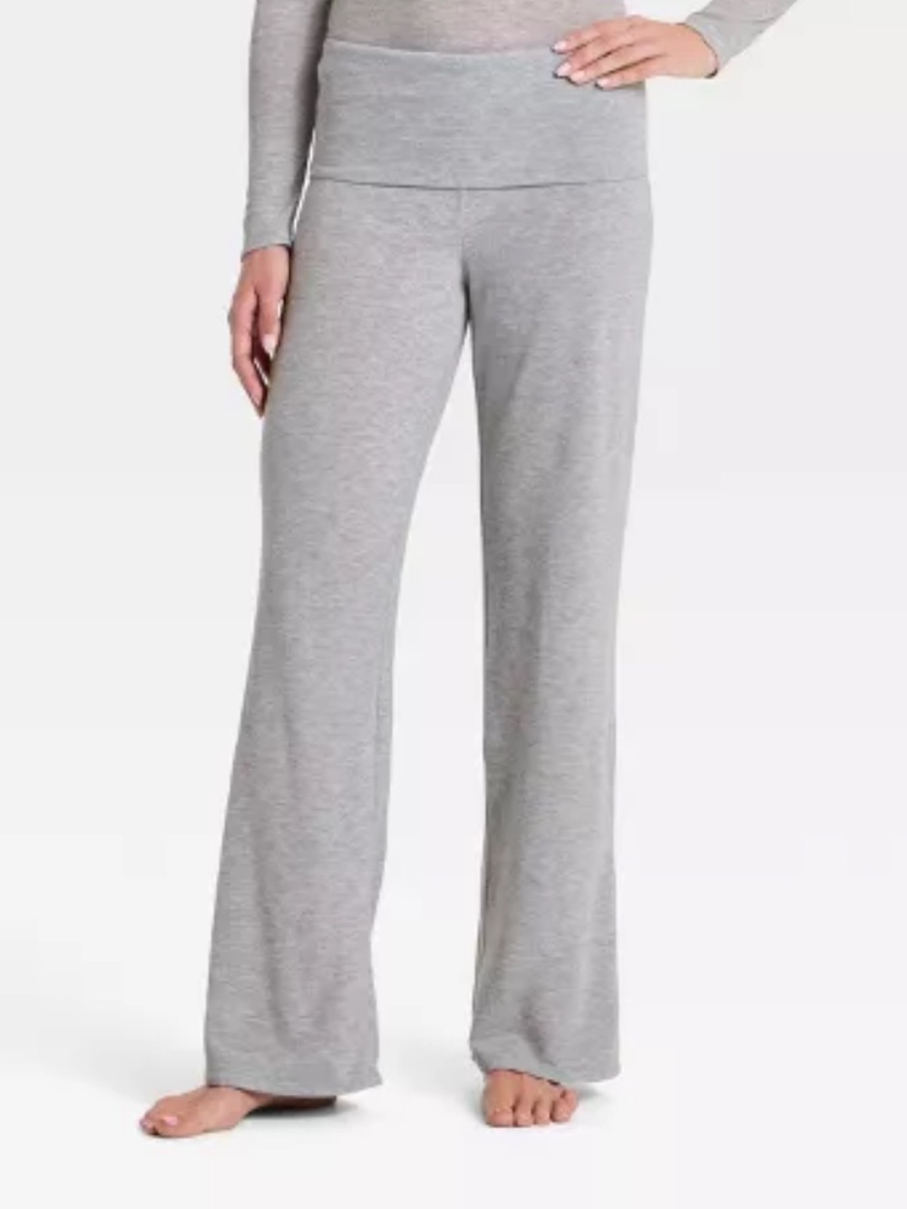 Auden Women's Fold Over Waistband Hacci Lounge Pants Gray S‎